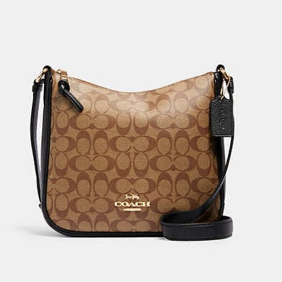 Coach Ellie File Bag In Signature Canvas - Khaki, Gold and Black. NWT - Picture 1 of 5